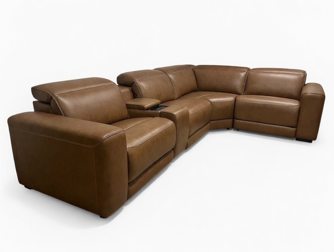 Rally-Up Caramel Leather Power Reclining Sectional