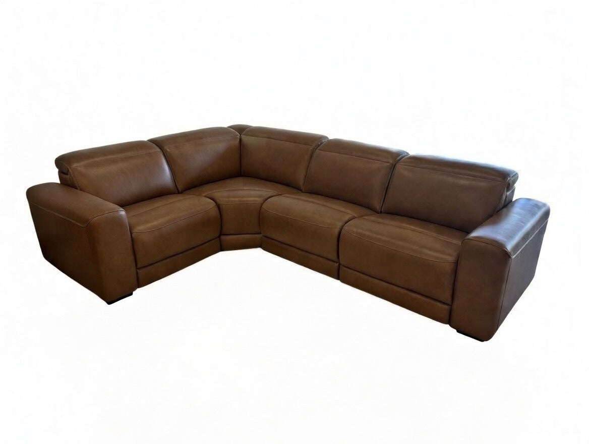 Rally-Up Caramel Leather Power Reclining Sectional