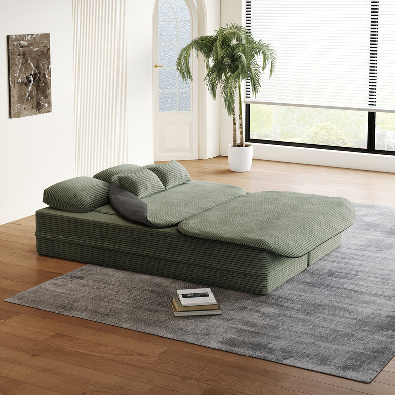 CloudRest Folding Sleeper Sofa – 2-in-1 Corduroy Floor Sofa Bed, 75" Convertible Lounger with Blanket, No Assembly – Beige, Grey Black & Olive Green