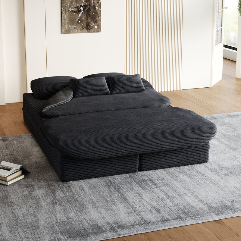 CloudRest Folding Sleeper Sofa – 2-in-1 Corduroy Floor Sofa Bed, 75" Convertible Lounger with Blanket, No Assembly – Beige, Grey Black & Olive Green