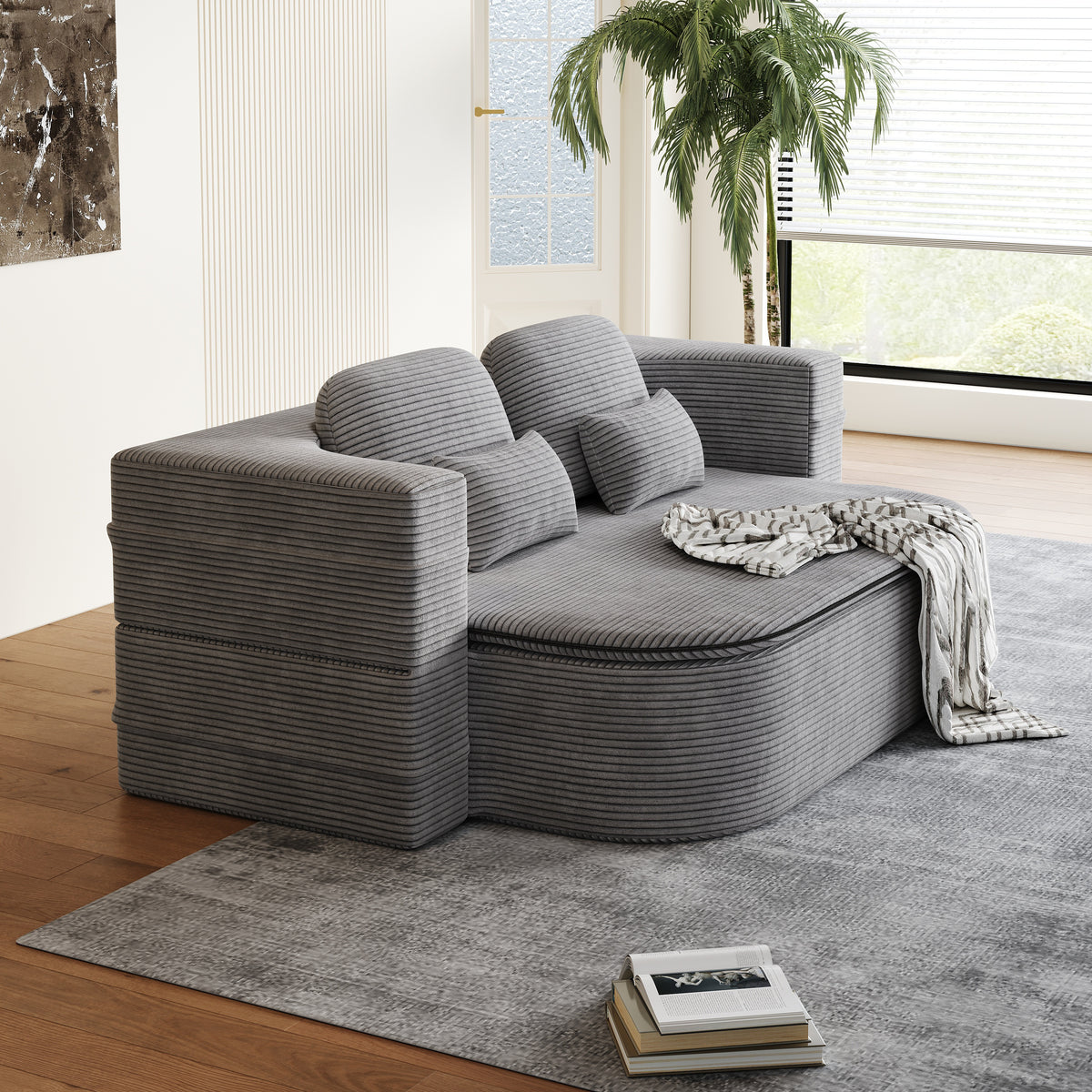 CloudRest Folding Sleeper Sofa – 2-in-1 Corduroy Floor Sofa Bed, 75" Convertible Lounger with Blanket, No Assembly – Beige, Grey Black & Olive Green
