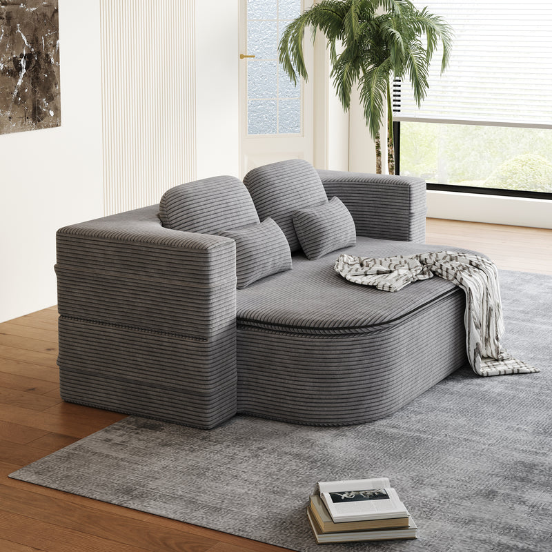 CloudRest Folding Sleeper Sofa – 2-in-1 Corduroy Floor Sofa Bed, 75" Convertible Lounger with Blanket, No Assembly – Beige, Grey Black & Olive Green