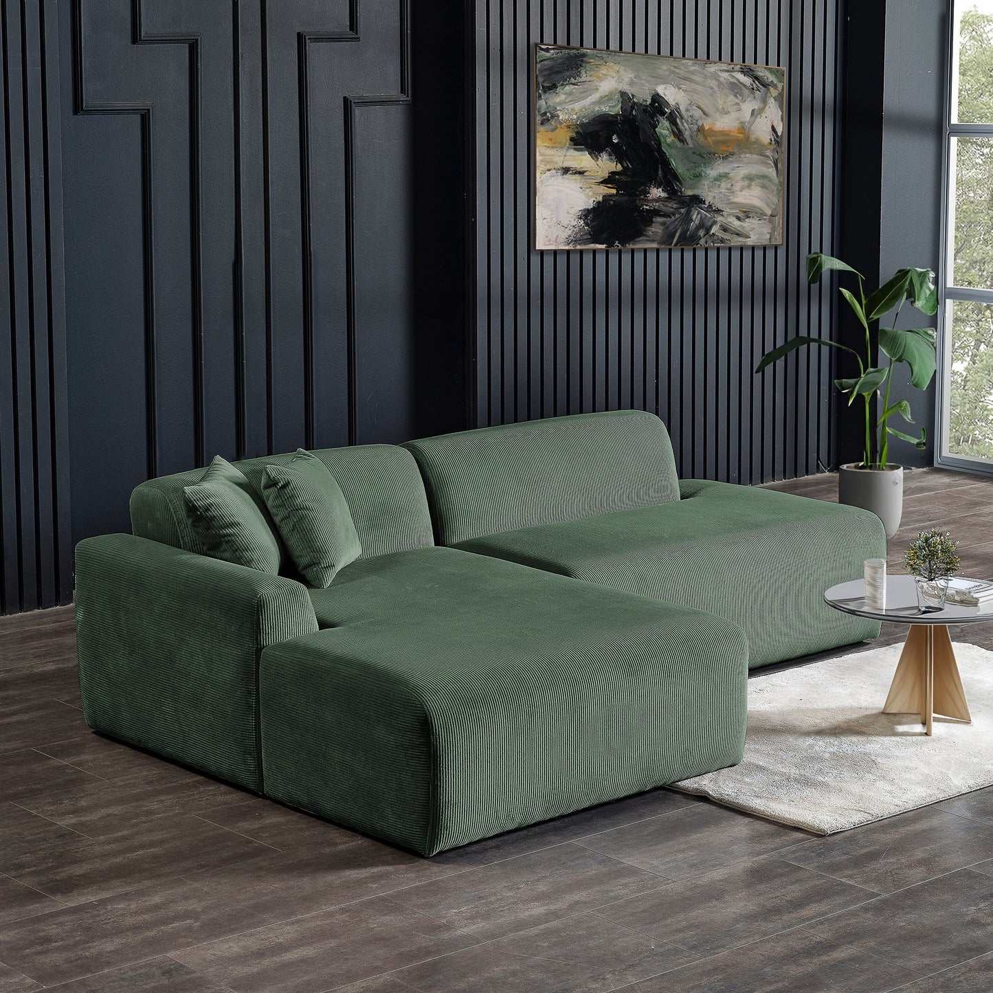 Ashcroft Furniture Mar Sectional Green Velvet Sectional