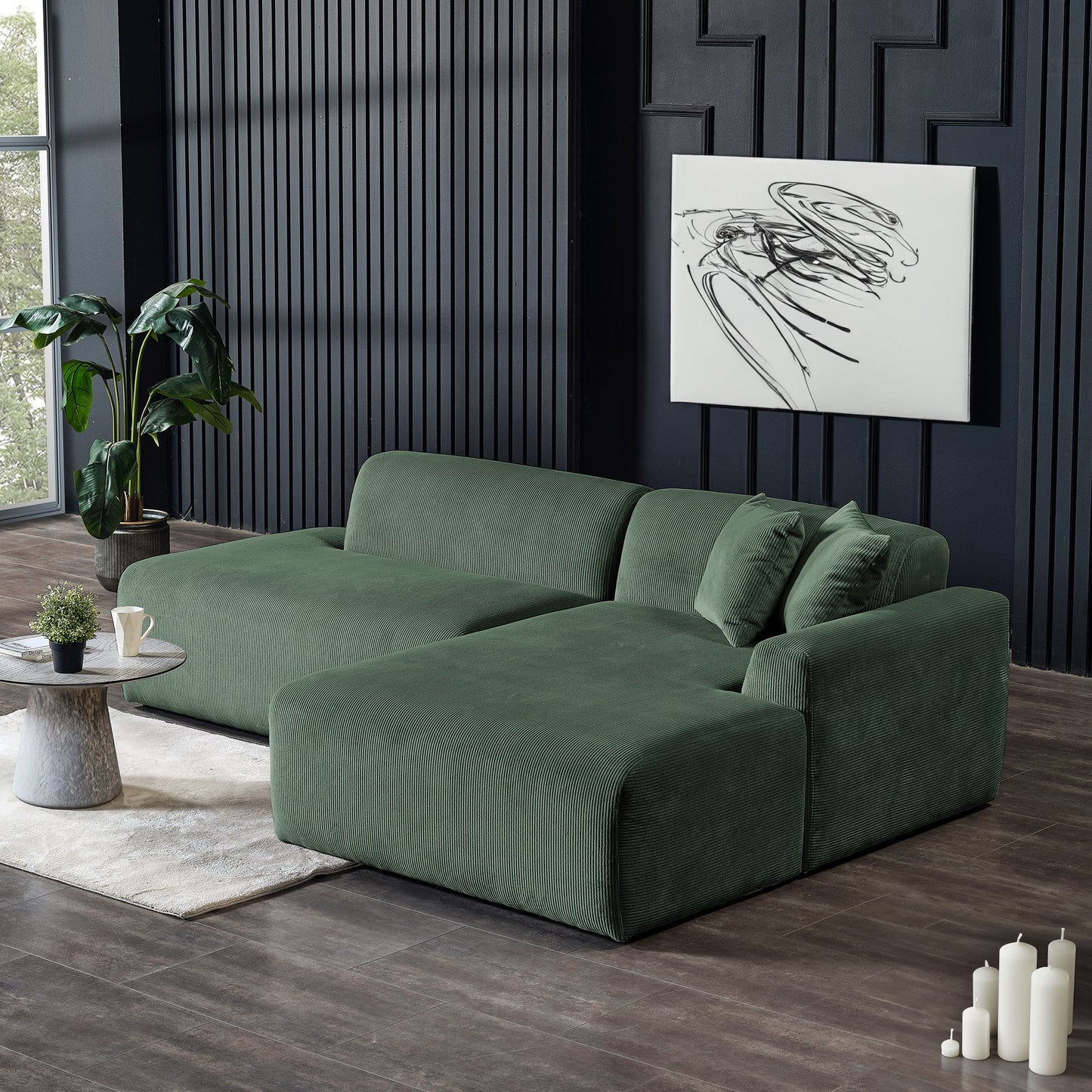 Ashcroft Furniture Mar Sectional Green Velvet Sectional