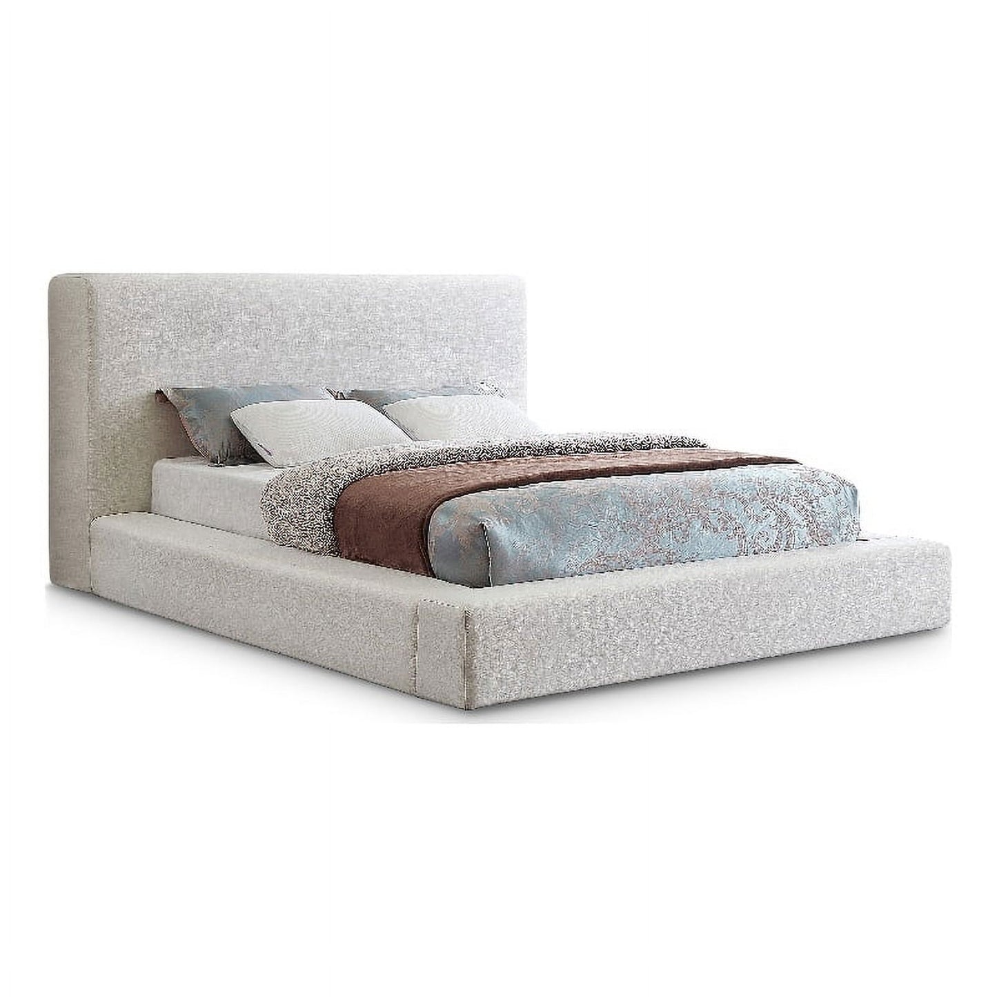 Meridian Furniture Devin Cream Linen Textured Fabric Bed