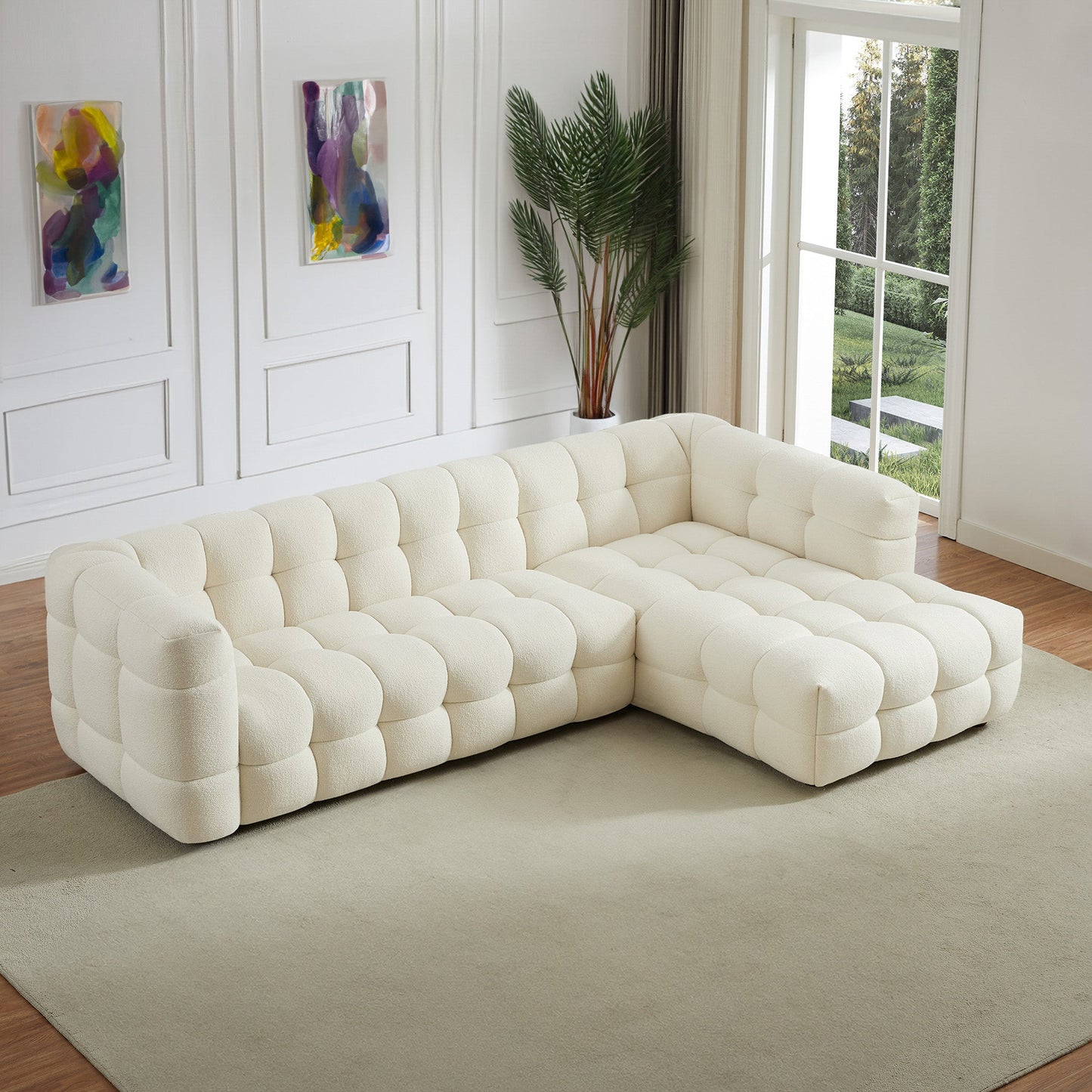 Ashcroft Furniture Morrison Right Sectional Sofa (Cream Boucle)