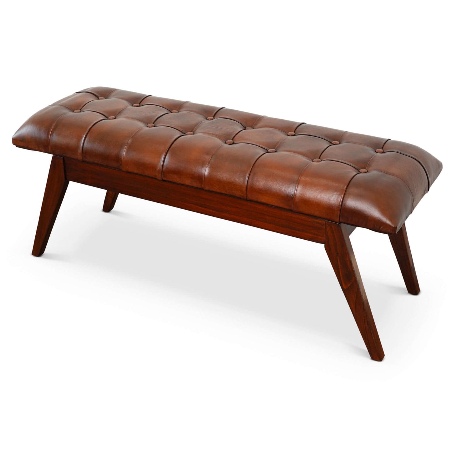 Ashcroft Furniture Maja Mid Century Modern Tan Leather Bench