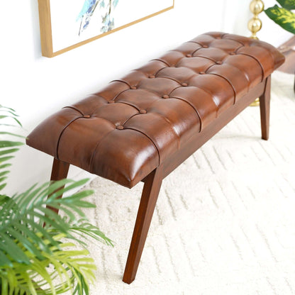 Ashcroft Furniture Maja Mid Century Modern Tan Leather Bench