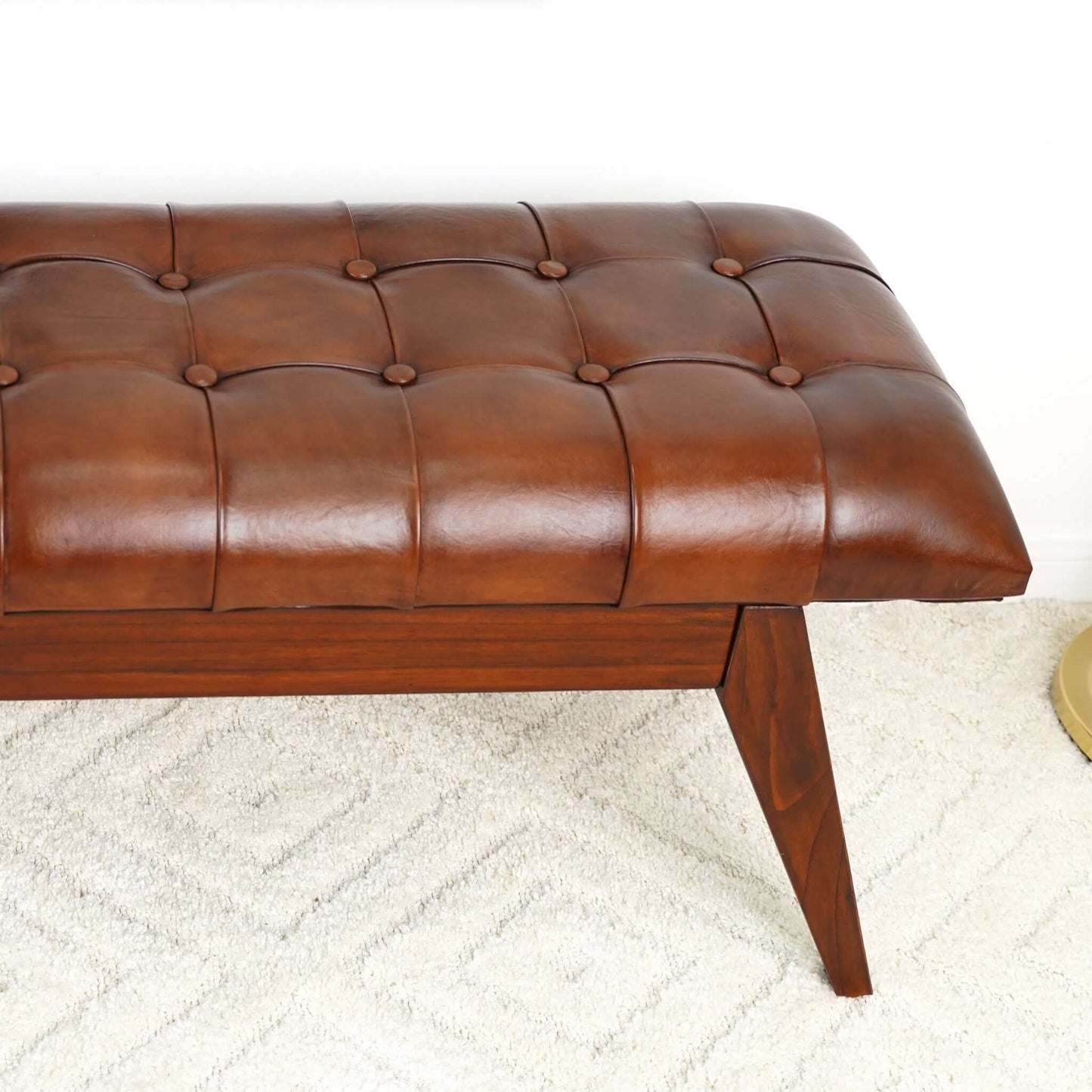 Ashcroft Furniture Maja Mid Century Modern Tan Leather Bench