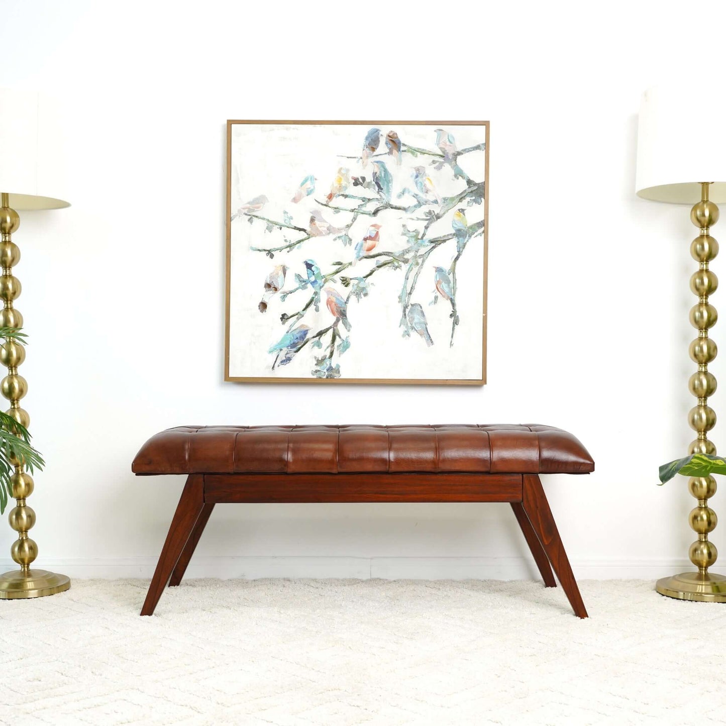 Ashcroft Furniture Maja Mid Century Modern Tan Leather Bench