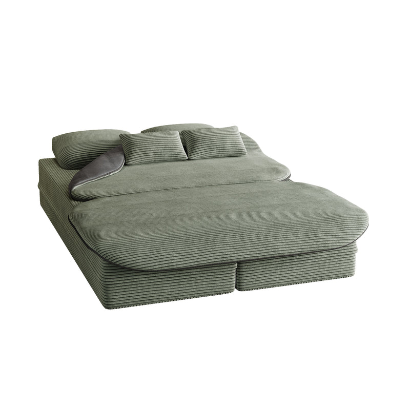 CloudRest Folding Sleeper Sofa – 2-in-1 Corduroy Floor Sofa Bed, 75" Convertible Lounger with Blanket, No Assembly – Beige, Grey Black & Olive Green