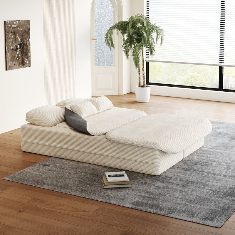 CloudRest Folding Sleeper Sofa – 2-in-1 Corduroy Floor Sofa Bed, 75" Convertible Lounger with Blanket, No Assembly – Beige, Grey Black & Olive Green