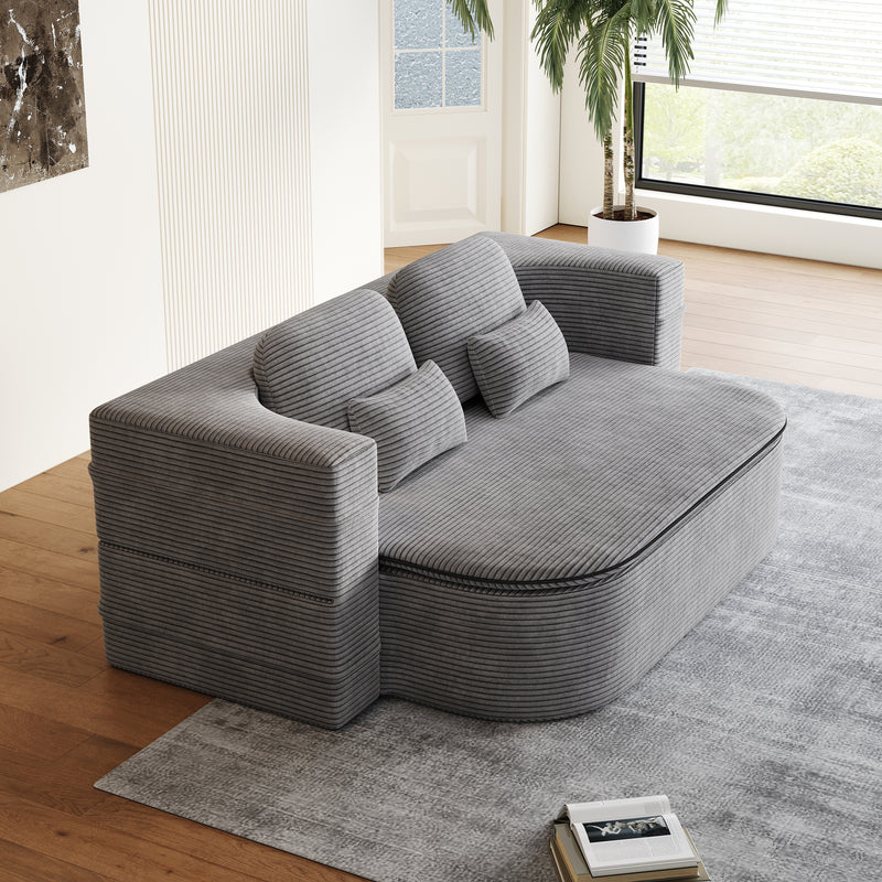 CloudRest Folding Sleeper Sofa – 2-in-1 Corduroy Floor Sofa Bed, 75" Convertible Lounger with Blanket, No Assembly – Beige, Grey Black & Olive Green