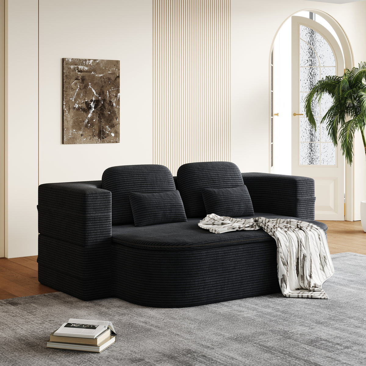 CloudRest Folding Sleeper Sofa – 2-in-1 Corduroy Floor Sofa Bed, 75" Convertible Lounger with Blanket, No Assembly – Beige, Grey Black & Olive Green