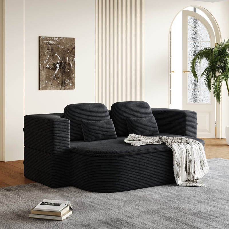 CloudRest Folding Sleeper Sofa – 2-in-1 Corduroy Floor Sofa Bed, 75" Convertible Lounger with Blanket, No Assembly – Beige, Grey Black & Olive Green