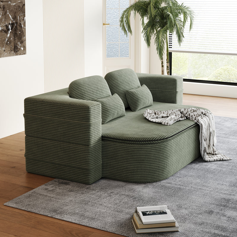CloudRest Folding Sleeper Sofa – 2-in-1 Corduroy Floor Sofa Bed, 75" Convertible Lounger with Blanket, No Assembly – Beige, Grey Black & Olive Green