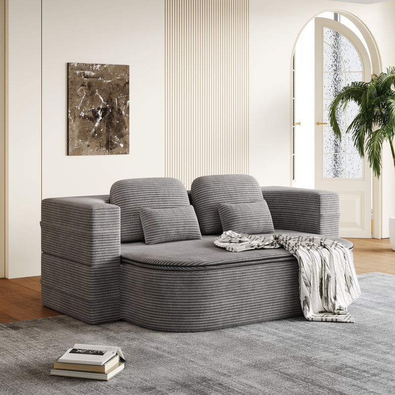 CloudRest Folding Sleeper Sofa – 2-in-1 Corduroy Floor Sofa Bed, 75" Convertible Lounger with Blanket, No Assembly – Beige, Grey Black & Olive Green