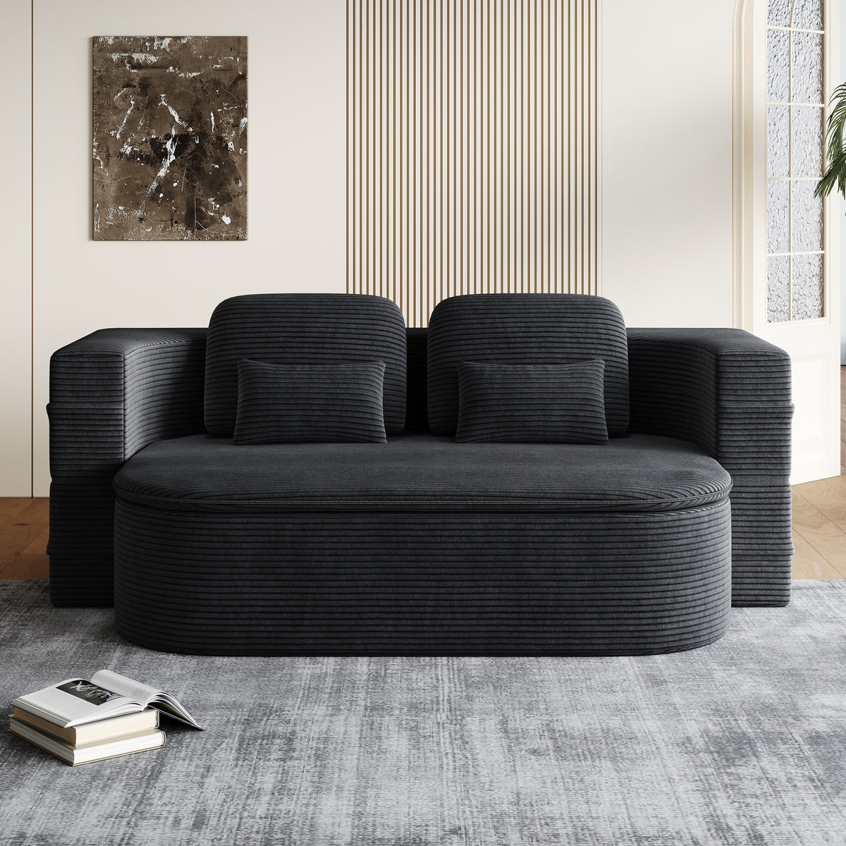 CloudRest Folding Sleeper Sofa – 2-in-1 Corduroy Floor Sofa Bed, 75" Convertible Lounger with Blanket, No Assembly – Beige, Grey Black & Olive Green