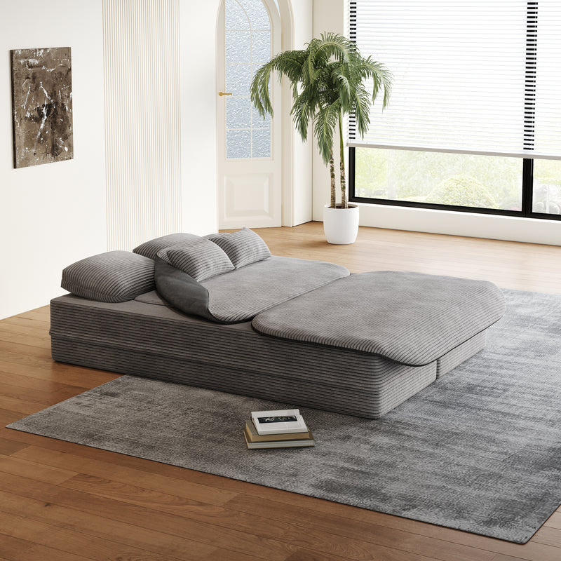 CloudRest Folding Sleeper Sofa – 2-in-1 Corduroy Floor Sofa Bed, 75" Convertible Lounger with Blanket, No Assembly – Beige, Grey Black & Olive Green