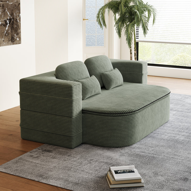 CloudRest Folding Sleeper Sofa – 2-in-1 Corduroy Floor Sofa Bed, 75" Convertible Lounger with Blanket, No Assembly – Beige, Grey Black & Olive Green