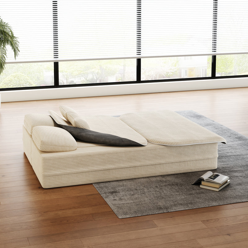 CloudRest Folding Sleeper Sofa – 2-in-1 Corduroy Floor Sofa Bed, 75" Convertible Lounger with Blanket, No Assembly – Beige, Grey Black & Olive Green