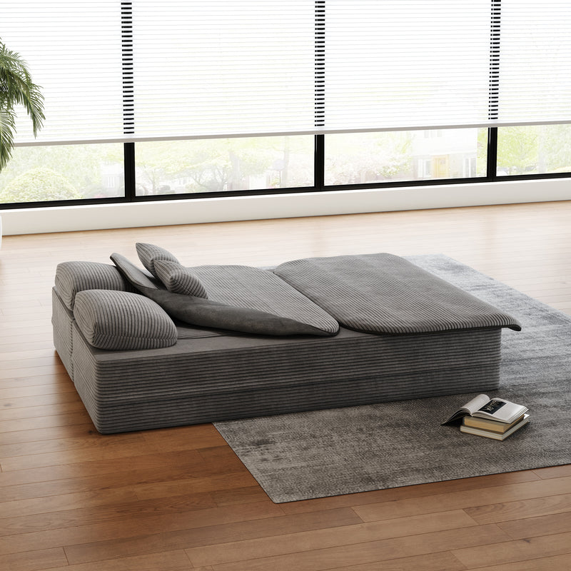 CloudRest Folding Sleeper Sofa – 2-in-1 Corduroy Floor Sofa Bed, 75" Convertible Lounger with Blanket, No Assembly – Beige, Grey Black & Olive Green