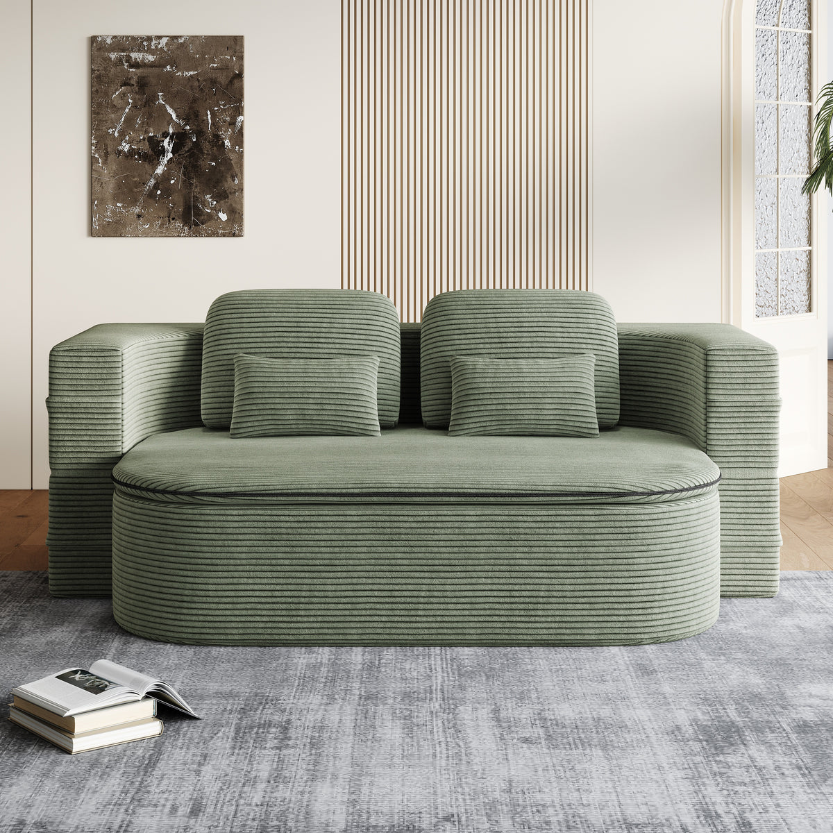 CloudRest Folding Sleeper Sofa – 2-in-1 Corduroy Floor Sofa Bed, 75" Convertible Lounger with Blanket, No Assembly – Beige, Grey Black & Olive Green