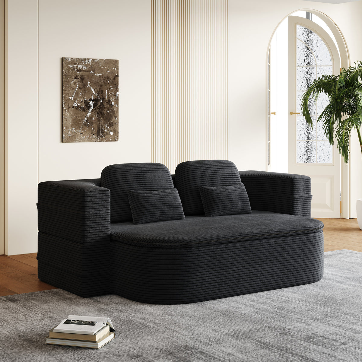 CloudRest Folding Sleeper Sofa – 2-in-1 Corduroy Floor Sofa Bed, 75" Convertible Lounger with Blanket, No Assembly – Beige, Grey Black & Olive Green