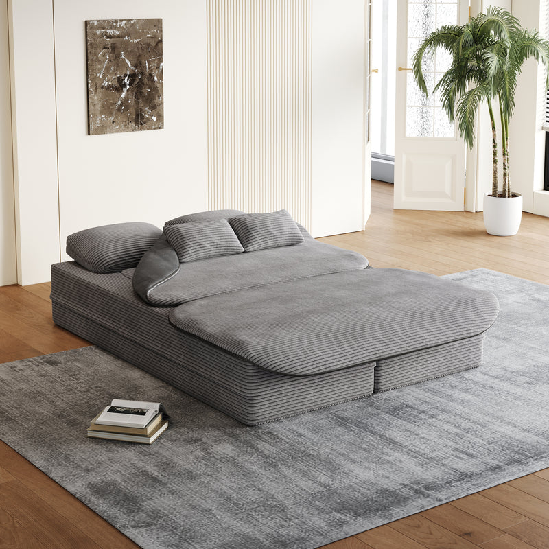 CloudRest Folding Sleeper Sofa – 2-in-1 Corduroy Floor Sofa Bed, 75" Convertible Lounger with Blanket, No Assembly – Beige, Grey Black & Olive Green