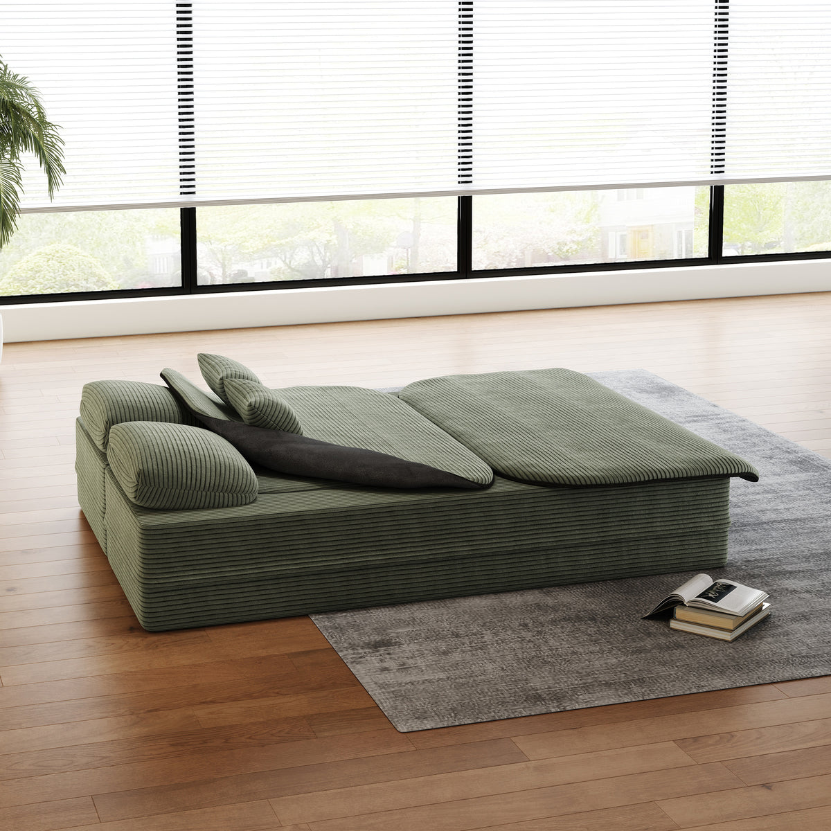CloudRest Folding Sleeper Sofa – 2-in-1 Corduroy Floor Sofa Bed, 75" Convertible Lounger with Blanket, No Assembly – Beige, Grey Black & Olive Green