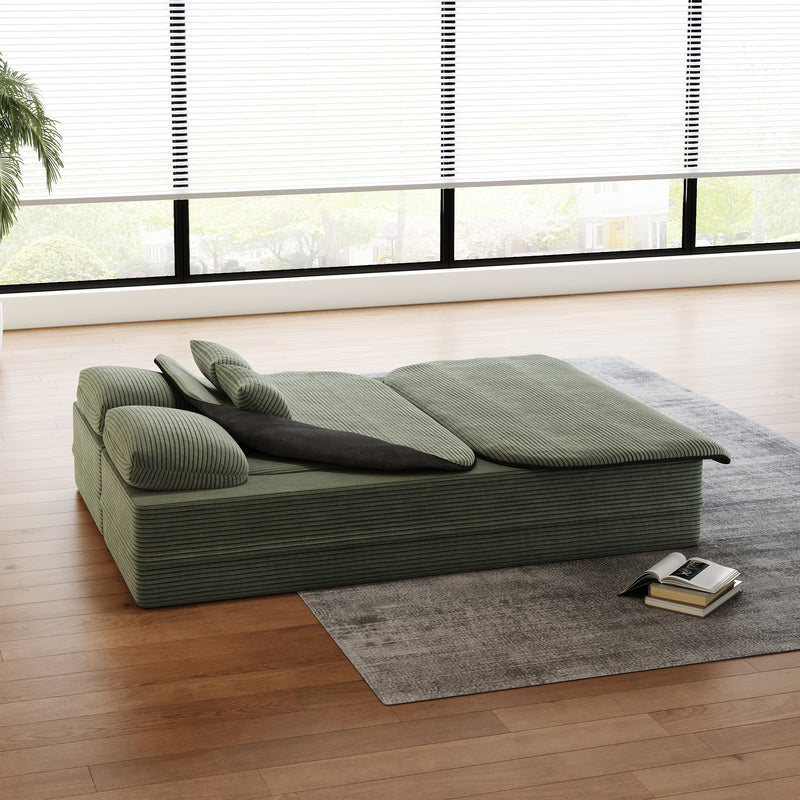 CloudRest Folding Sleeper Sofa – 2-in-1 Corduroy Floor Sofa Bed, 75" Convertible Lounger with Blanket, No Assembly – Beige, Grey Black & Olive Green