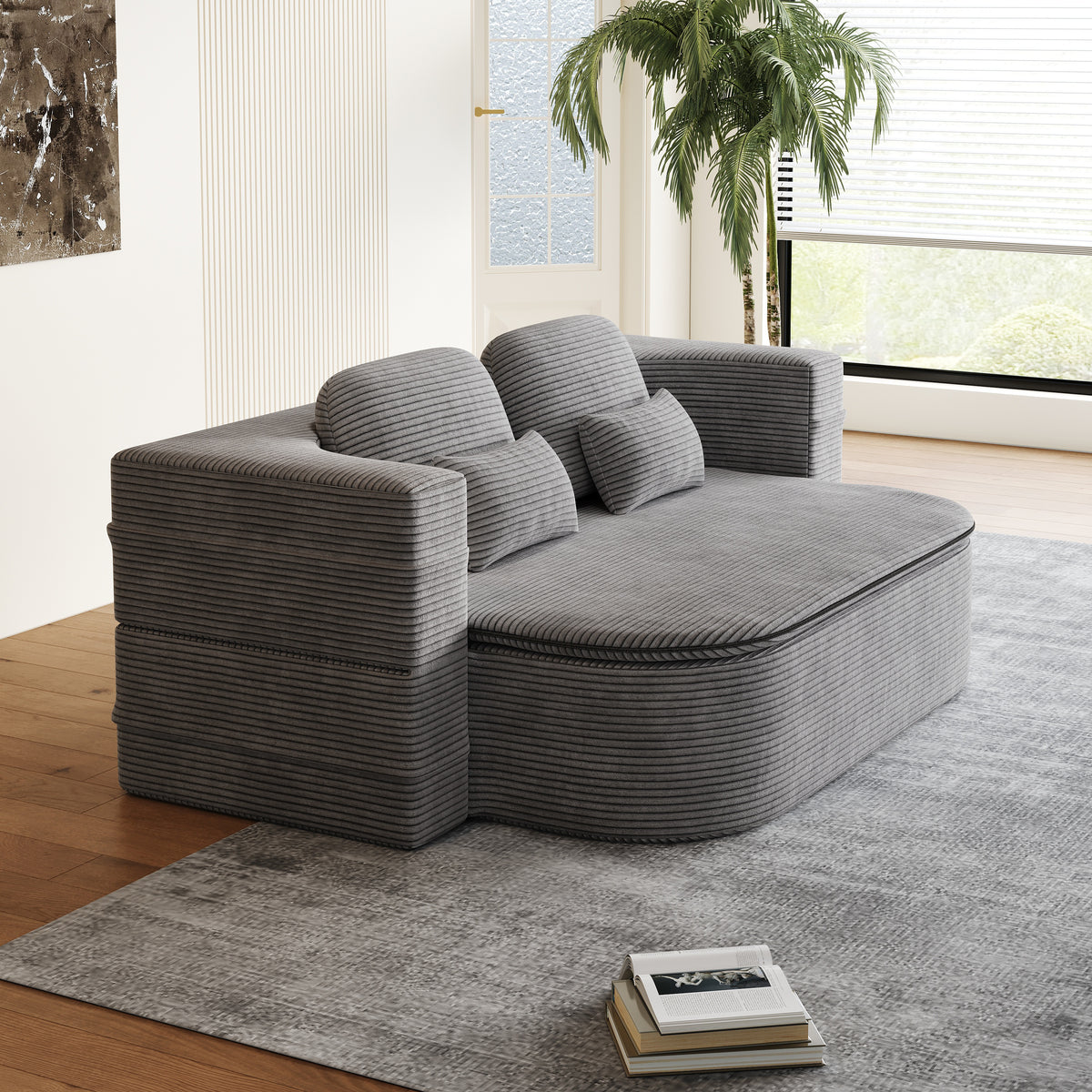 CloudRest Folding Sleeper Sofa – 2-in-1 Corduroy Floor Sofa Bed, 75" Convertible Lounger with Blanket, No Assembly – Beige, Grey Black & Olive Green