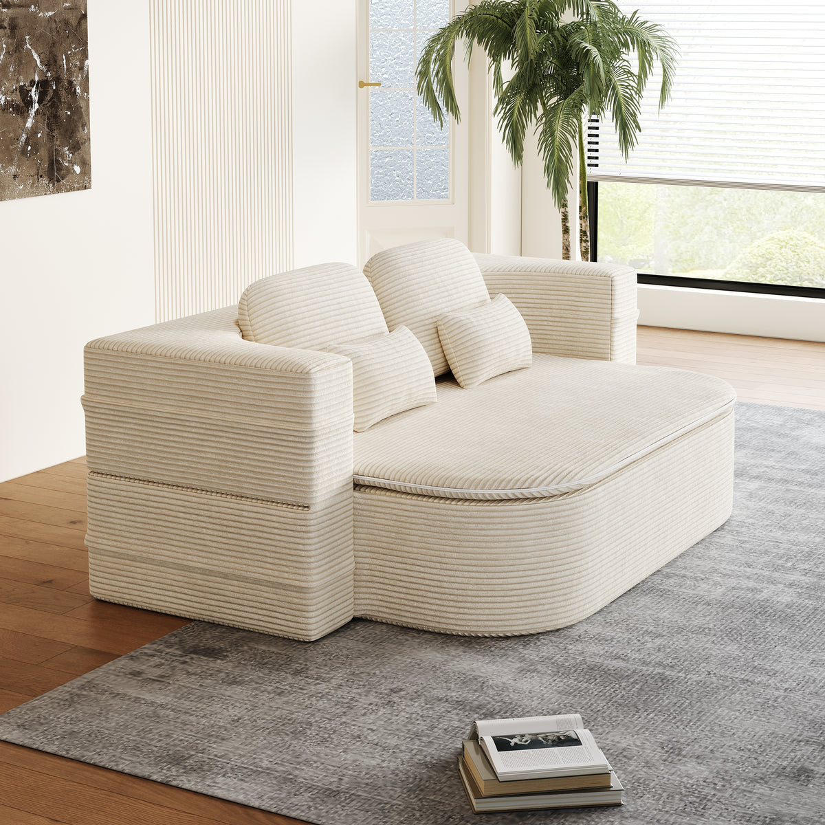 CloudRest Folding Sleeper Sofa – 2-in-1 Corduroy Floor Sofa Bed, 75" Convertible Lounger with Blanket, No Assembly – Beige, Grey Black & Olive Green