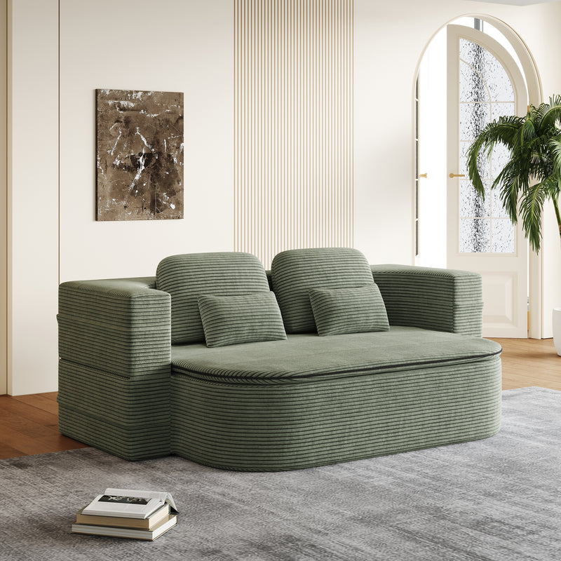 CloudRest Folding Sleeper Sofa – 2-in-1 Corduroy Floor Sofa Bed, 75" Convertible Lounger with Blanket, No Assembly – Beige, Grey Black & Olive Green