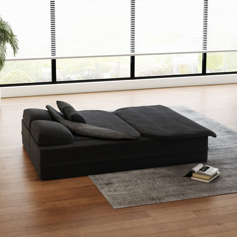 CloudRest Folding Sleeper Sofa – 2-in-1 Corduroy Floor Sofa Bed, 75" Convertible Lounger with Blanket, No Assembly – Beige, Grey Black & Olive Green