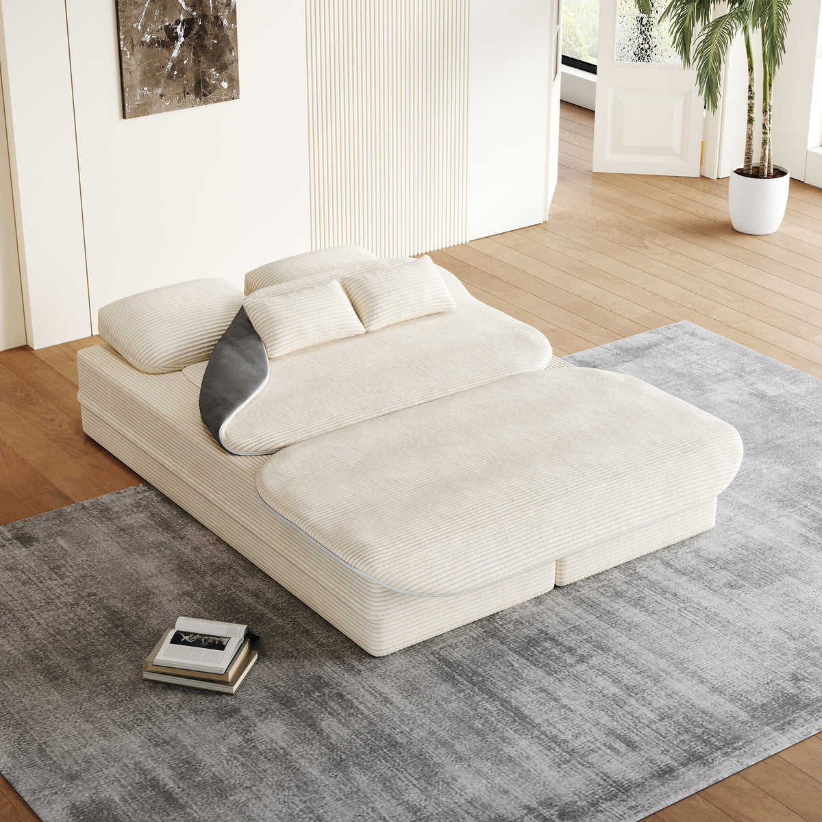 CloudRest Folding Sleeper Sofa – 2-in-1 Corduroy Floor Sofa Bed, 75" Convertible Lounger with Blanket, No Assembly – Beige, Grey Black & Olive Green