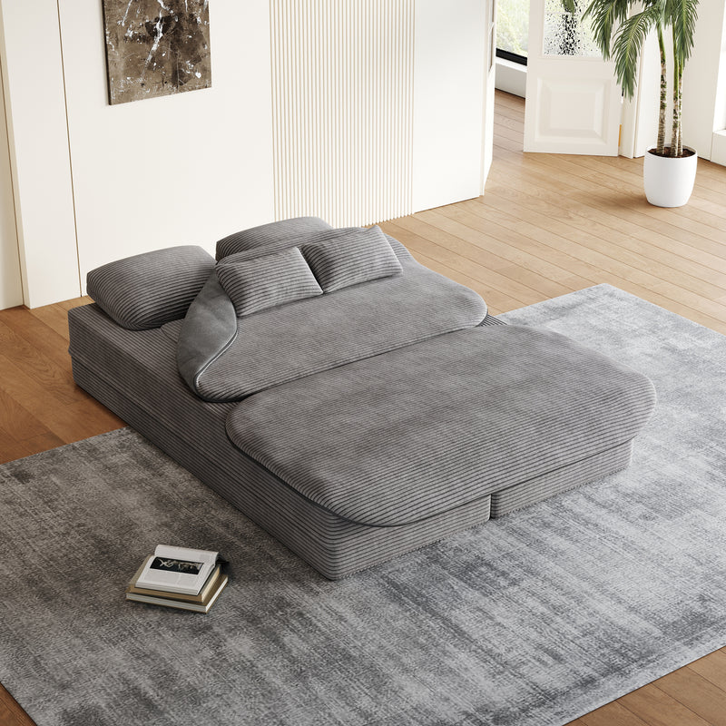 CloudRest Folding Sleeper Sofa – 2-in-1 Corduroy Floor Sofa Bed, 75" Convertible Lounger with Blanket, No Assembly – Beige, Grey Black & Olive Green
