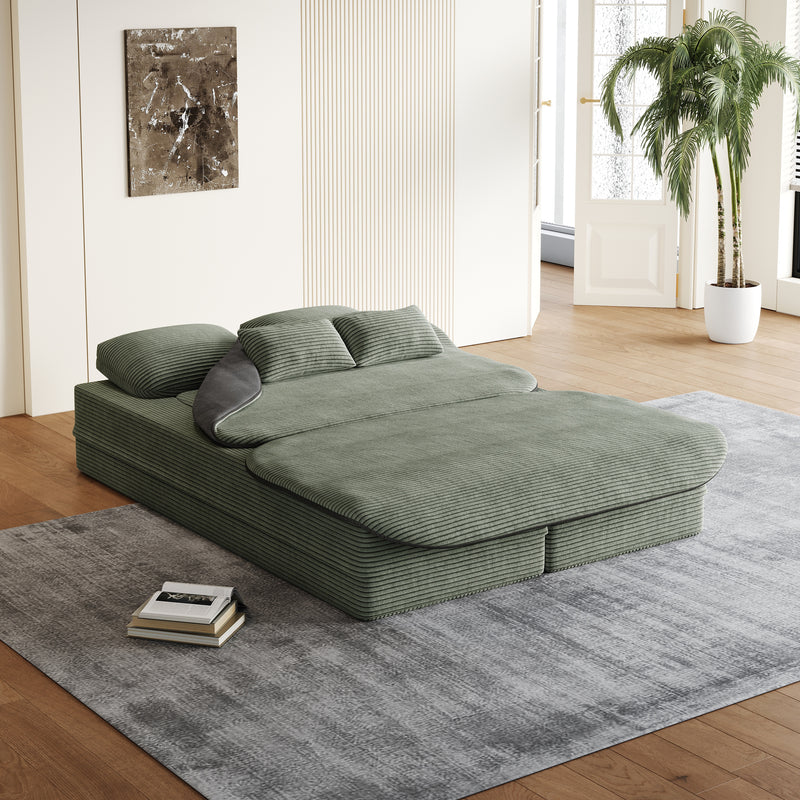 CloudRest Folding Sleeper Sofa – 2-in-1 Corduroy Floor Sofa Bed, 75" Convertible Lounger with Blanket, No Assembly – Beige, Grey Black & Olive Green