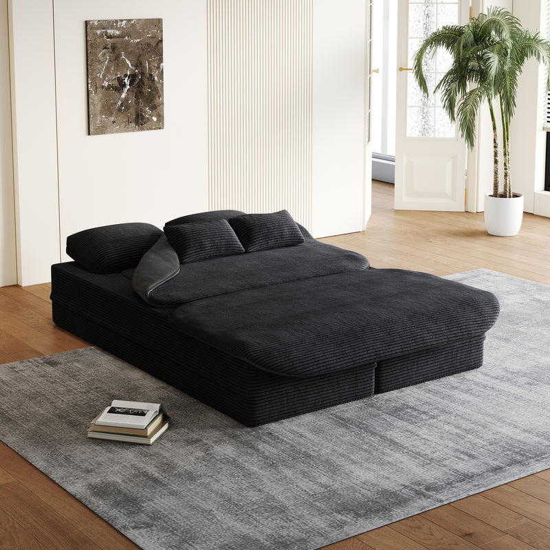 CloudRest Folding Sleeper Sofa – 2-in-1 Corduroy Floor Sofa Bed, 75" Convertible Lounger with Blanket, No Assembly – Beige, Grey Black & Olive Green