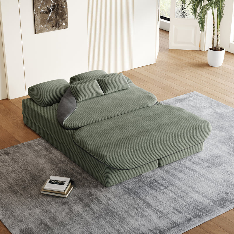 CloudRest Folding Sleeper Sofa – 2-in-1 Corduroy Floor Sofa Bed, 75" Convertible Lounger with Blanket, No Assembly – Beige, Grey Black & Olive Green