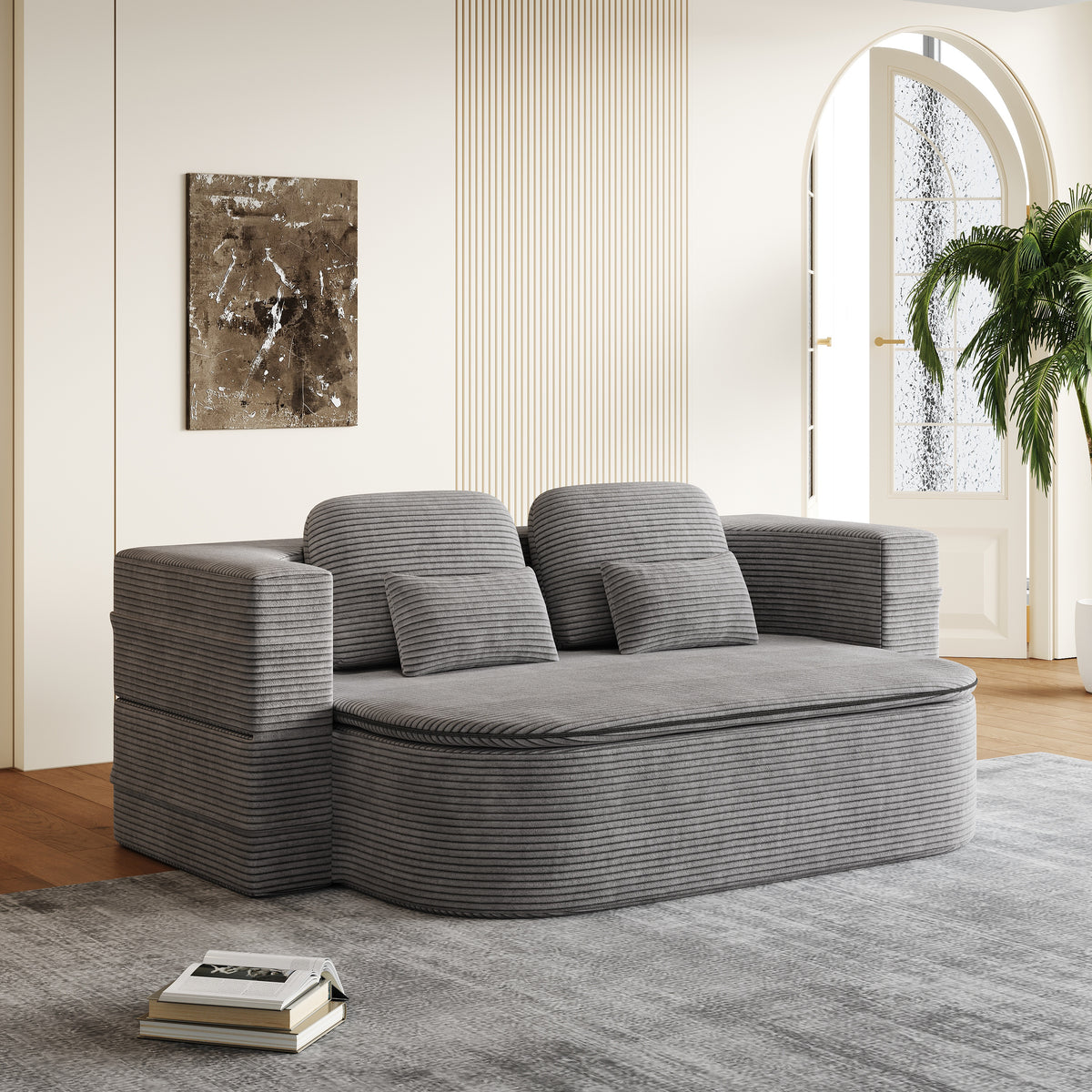 CloudRest Folding Sleeper Sofa – 2-in-1 Corduroy Floor Sofa Bed, 75" Convertible Lounger with Blanket, No Assembly – Beige, Grey Black & Olive Green