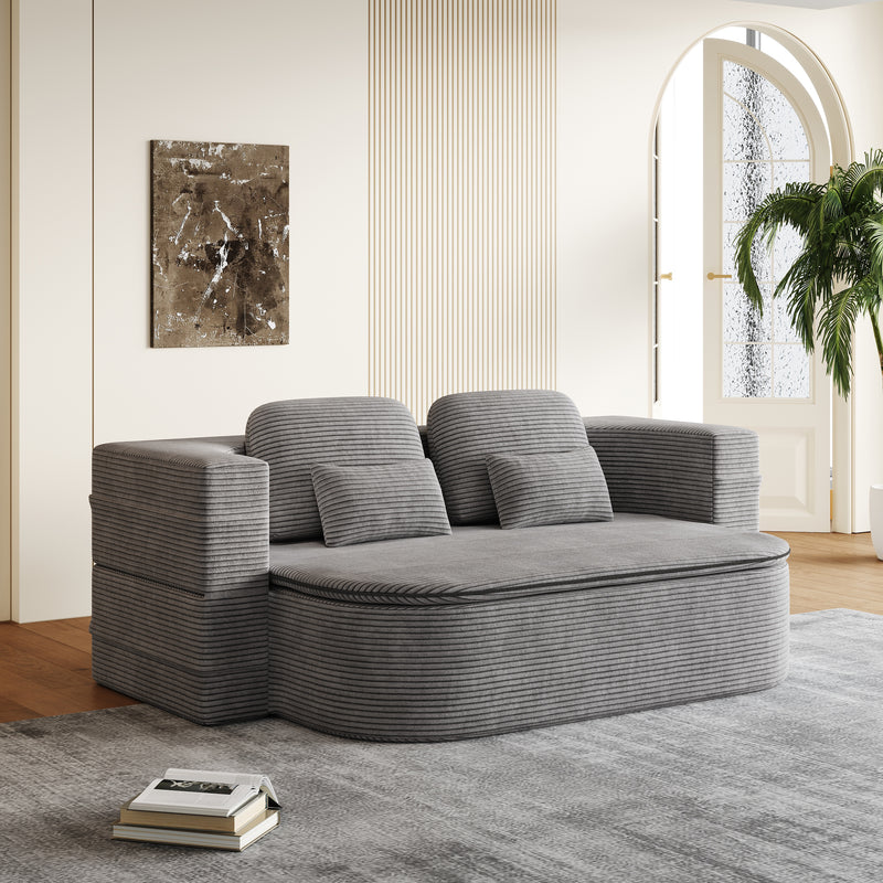 CloudRest Folding Sleeper Sofa – 2-in-1 Corduroy Floor Sofa Bed, 75" Convertible Lounger with Blanket, No Assembly – Beige, Grey Black & Olive Green