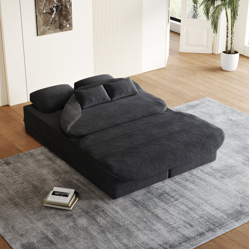 CloudRest Folding Sleeper Sofa – 2-in-1 Corduroy Floor Sofa Bed, 75" Convertible Lounger with Blanket, No Assembly – Beige, Grey Black & Olive Green