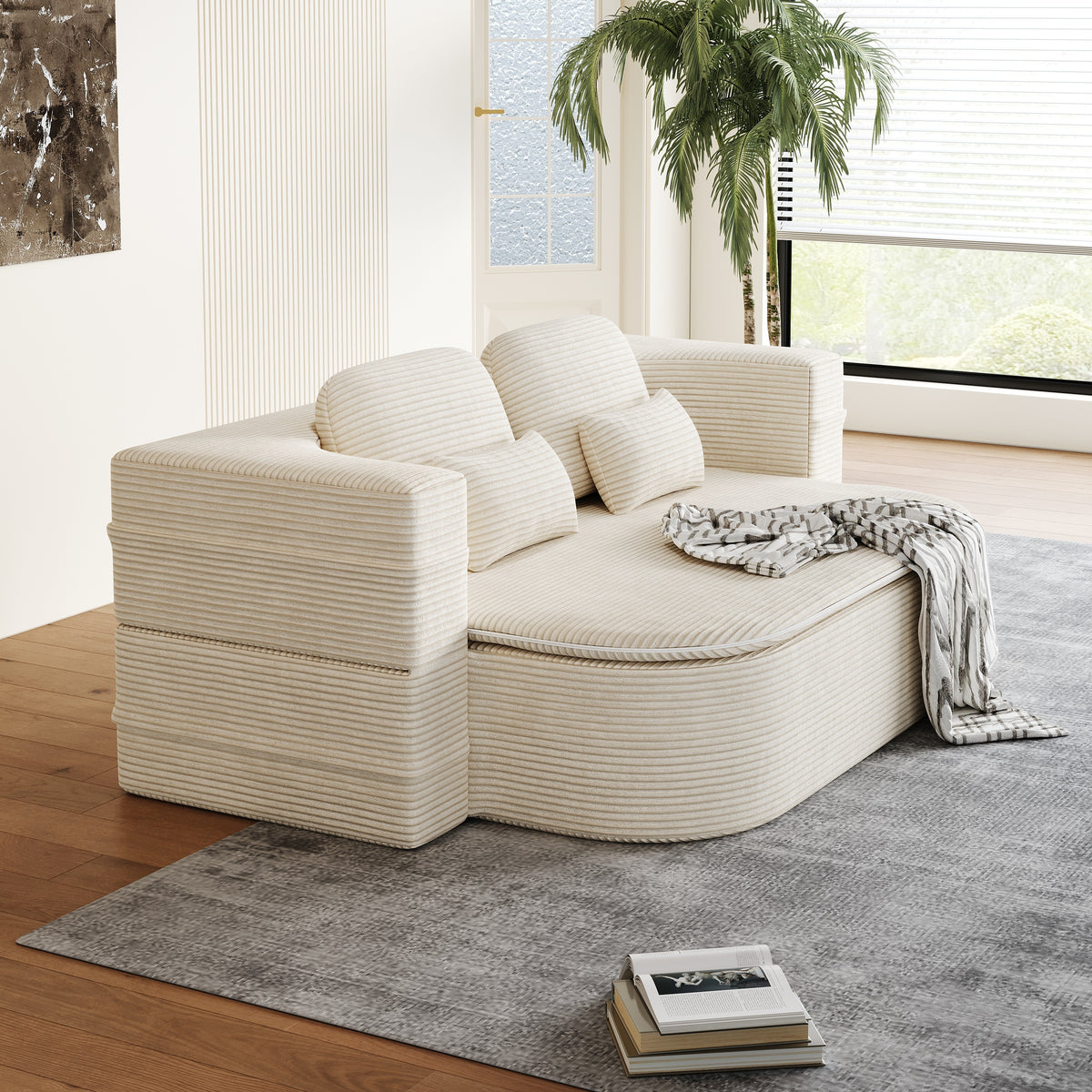 CloudRest Folding Sleeper Sofa – 2-in-1 Corduroy Floor Sofa Bed, 75" Convertible Lounger with Blanket, No Assembly – Beige, Grey Black & Olive Green