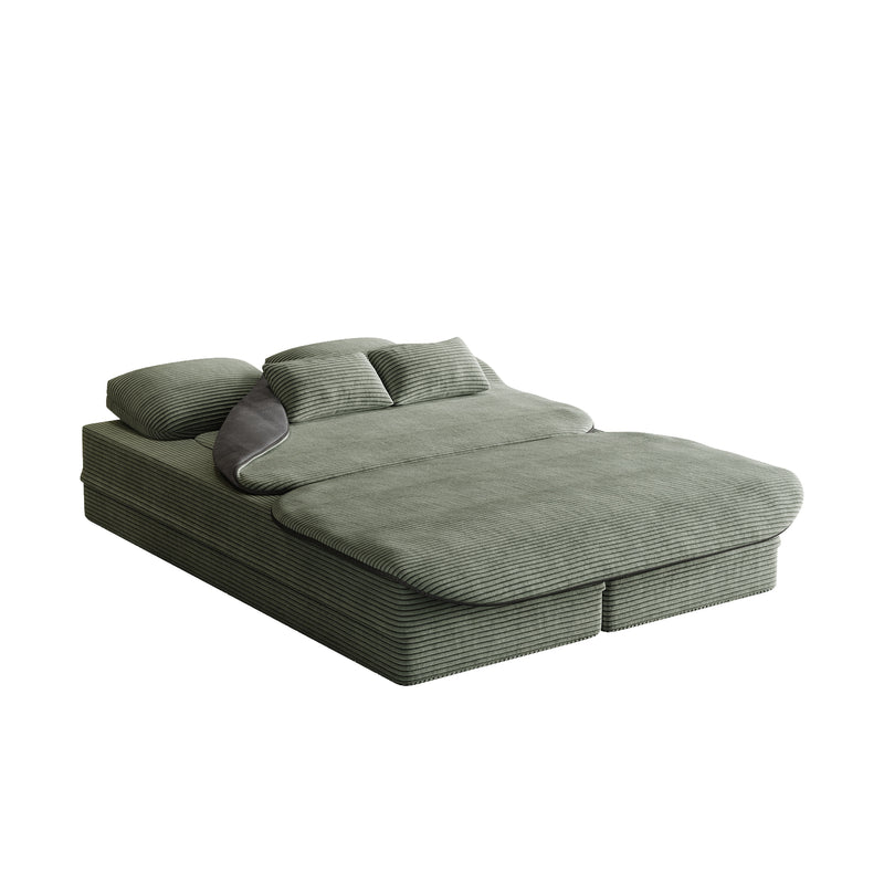 CloudRest Folding Sleeper Sofa – 2-in-1 Corduroy Floor Sofa Bed, 75" Convertible Lounger with Blanket, No Assembly – Beige, Grey Black & Olive Green