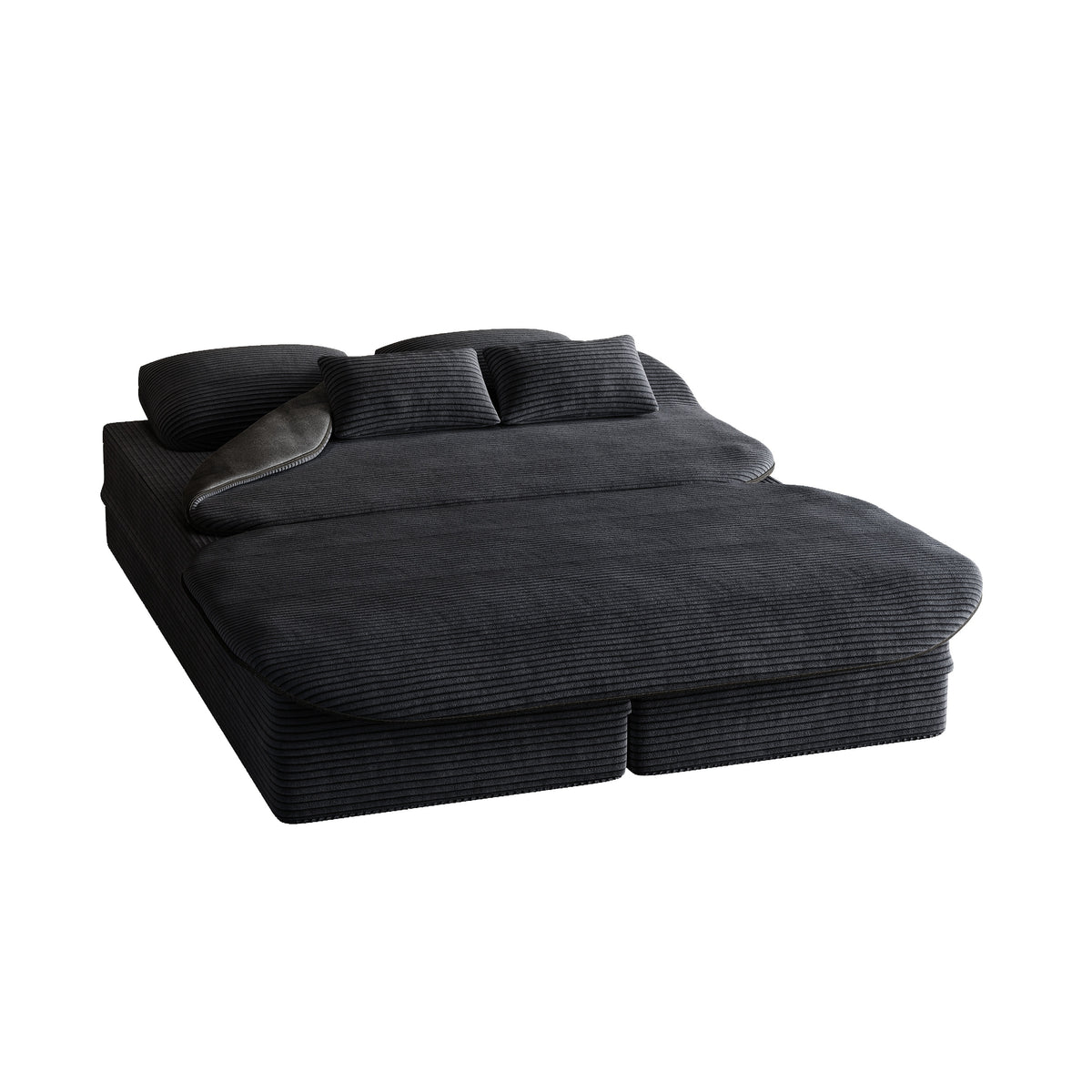 CloudRest Folding Sleeper Sofa – 2-in-1 Corduroy Floor Sofa Bed, 75" Convertible Lounger with Blanket, No Assembly – Beige, Grey Black & Olive Green