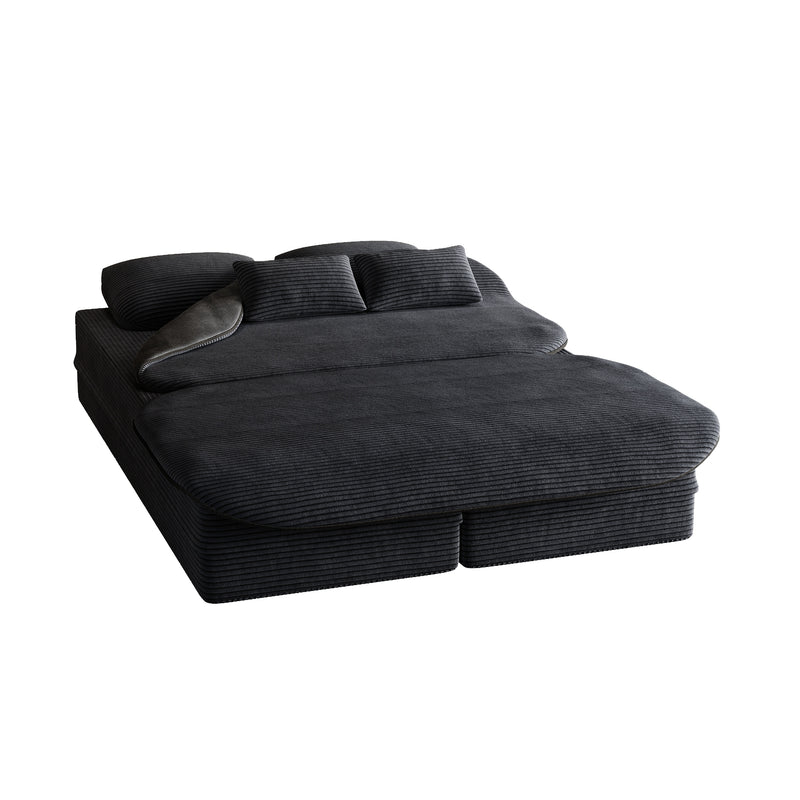 CloudRest Folding Sleeper Sofa – 2-in-1 Corduroy Floor Sofa Bed, 75" Convertible Lounger with Blanket, No Assembly – Beige, Grey Black & Olive Green