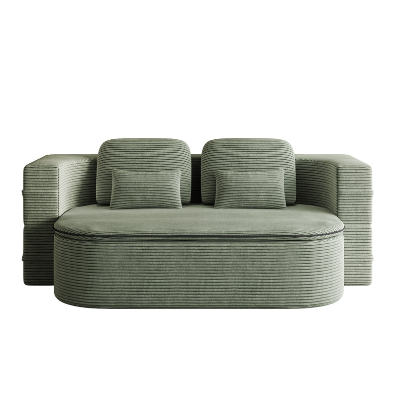 CloudRest Folding Sleeper Sofa – 2-in-1 Corduroy Floor Sofa Bed, 75" Convertible Lounger with Blanket, No Assembly – Beige, Grey Black & Olive Green