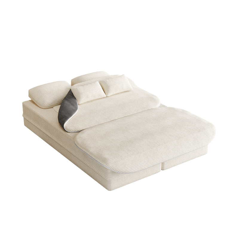 CloudRest Folding Sleeper Sofa – 2-in-1 Corduroy Floor Sofa Bed, 75" Convertible Lounger with Blanket, No Assembly – Beige, Grey Black & Olive Green