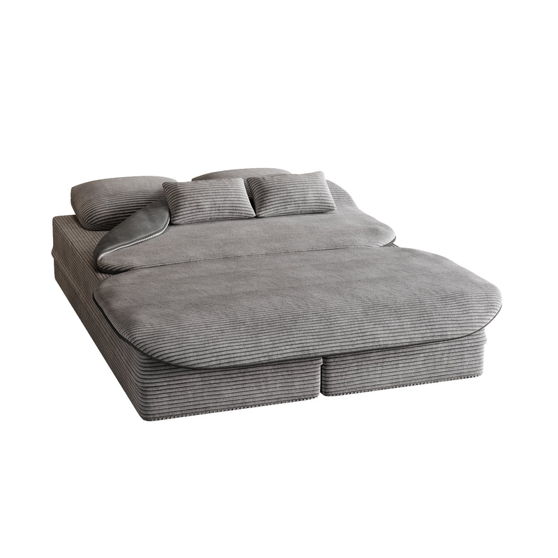 CloudRest Folding Sleeper Sofa – 2-in-1 Corduroy Floor Sofa Bed, 75" Convertible Lounger with Blanket, No Assembly – Beige, Grey Black & Olive Green